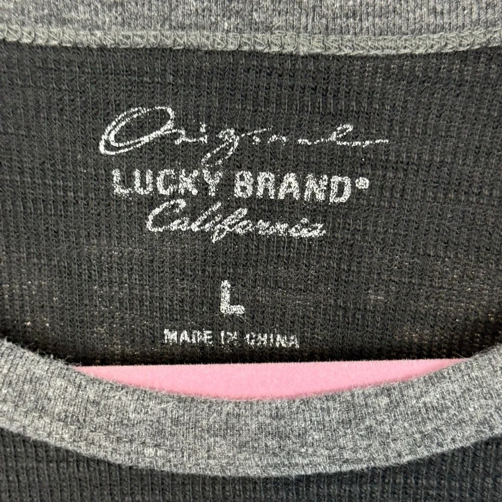 Lucky Brand The Who Double Sided Waffle Shirt Mens Black Baseball Sleeve Casual‎